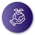 An icon featuring a hand cradling the Earth, representing the ISO 14001 certification.