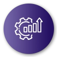 Icon featuring a gear symbol and a rising pie chart, representing ISO 9001 certification.